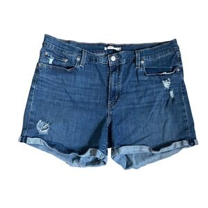 Levis Mid Length Denim Shorts Womens 34 Blue Cuffed Jean Shorts Casual Everyday